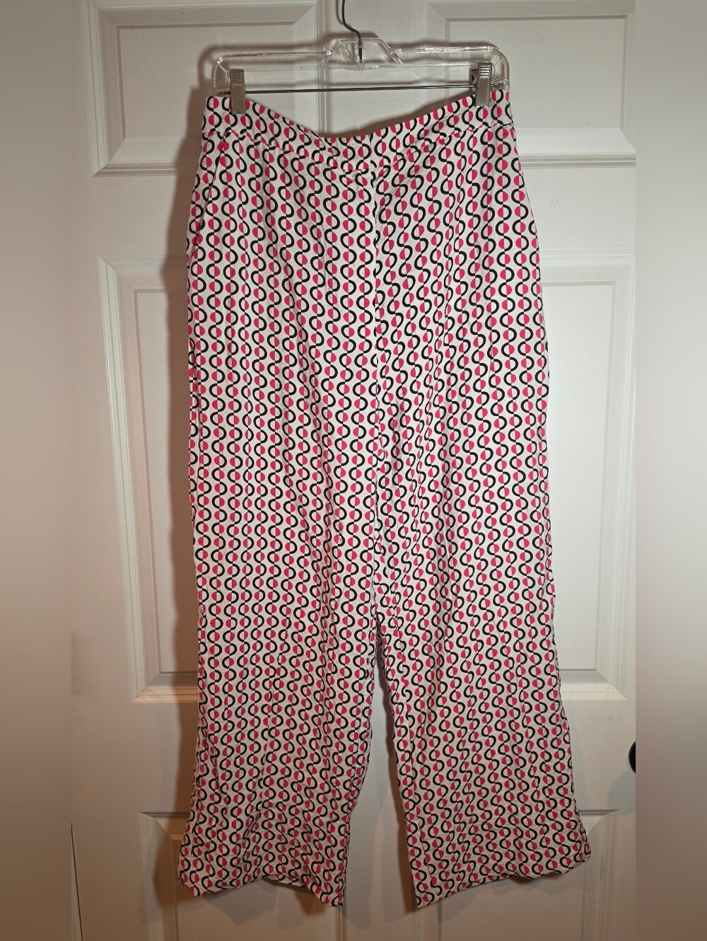 Zara Pink and Black Geometric Wide-Leg Lightweight Pants L
